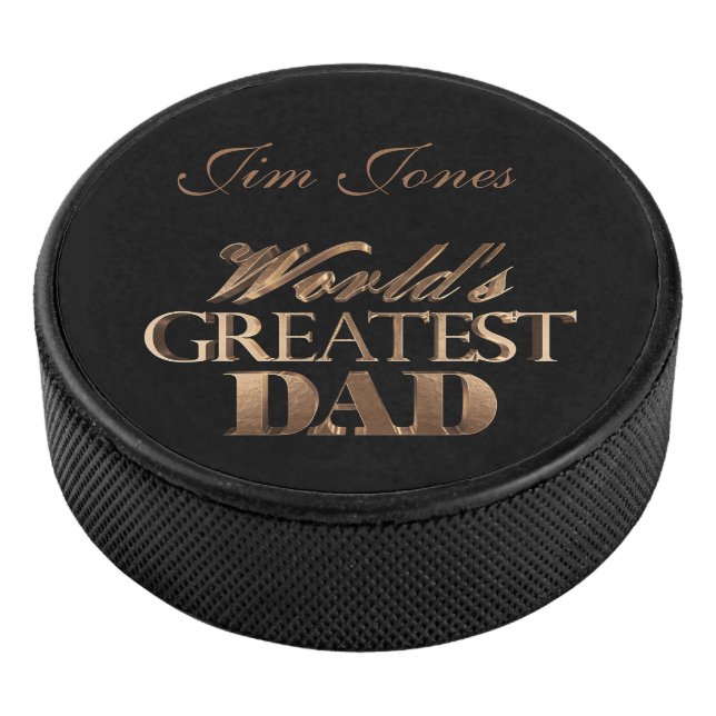 World's Greatest Dad Elegant Black Gold Typography Hockey Puck (3/4)