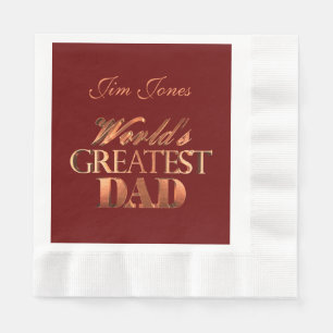World's Greatest Dad Elegant Red Metallic Look Napkins