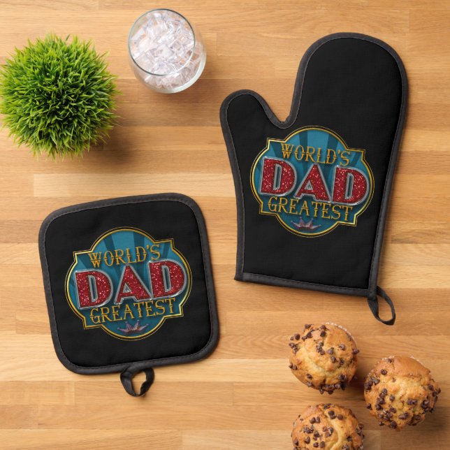 World's Greatest Dad Father's Day Gifts Oven Mitt & Pot Holder Set (Top Down)
