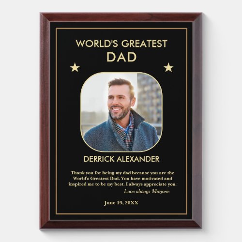 Worlds Greatest Dad Fathers Day Photo Custom Award Plaque