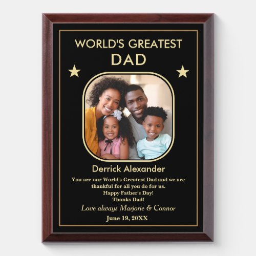 Worlds Greatest Dad Fathers Day Photo Custom Award Plaque
