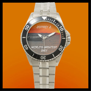 World's Greatest Dad, Fishing Boat, Name Wrist Watch