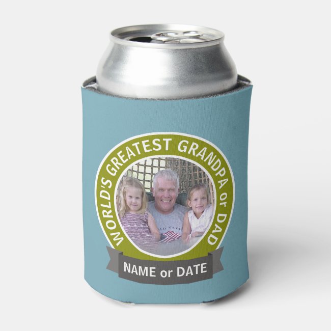 World's Greatest Dad Grandpa Custom Photo Template Can Cooler