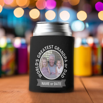 World's Greatest Dad Grandpa Custom Photo Template Can Cooler by YummyBBQ at Zazzle