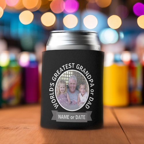 Worlds Greatest Dad Grandpa Custom Photo Template Can Cooler