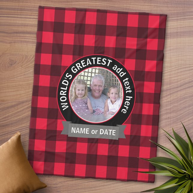 World's Greatest Dad Grandpa Custom Photo Template Fleece Blanket (Personalized Fleece Blanket - Add Photos and Text)