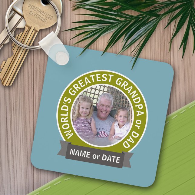 World's Greatest Dad Grandpa Custom Photo Template Keychain (Personalized keychain - add a photo and name)
