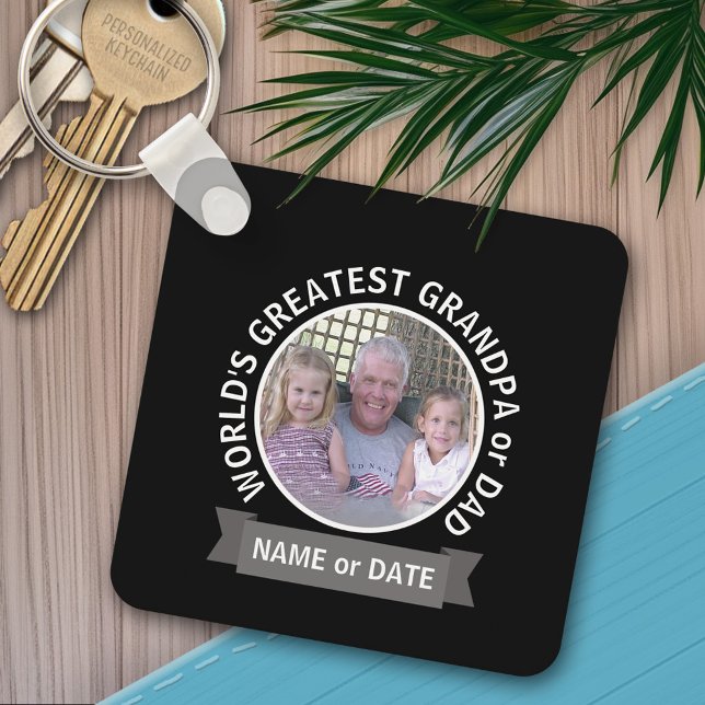 World's Greatest Dad Grandpa Custom Photo Template Keychain (Personalized keychain - add a photo and name)