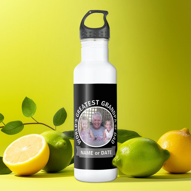 World's Greatest Dad Grandpa Custom Photo Template Stainless Steel Water Bottle (Personalized photo water bottle)