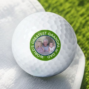 World's Greatest Dad Grandpa Photo green navy Golf Balls