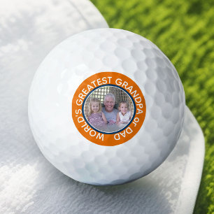 World's Greatest Dad Grandpa Photo orange blue Golf Balls