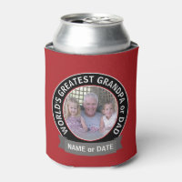 World's Greatest Dad Grandpa Photo red black Can Cooler