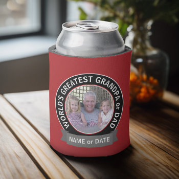 World's Greatest Dad Grandpa Photo Red Black Can Cooler by YummyBBQ at Zazzle