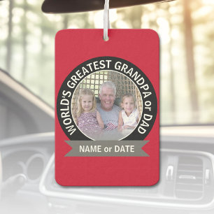World's Greatest Dad Grandpa Photo red black Car Air Freshener