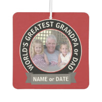 World's Greatest Dad Grandpa Photo red black Car Air Freshener