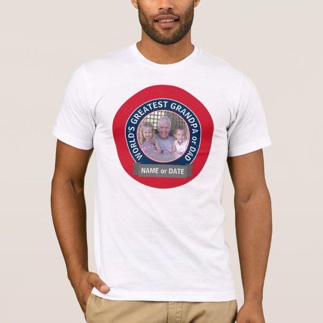 World's Greatest Dad Grandpa Photo red white blue T-Shirt (Front)