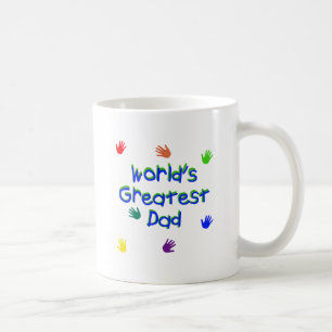 Worlds Greatest Dad Handprints White Coffee Mug