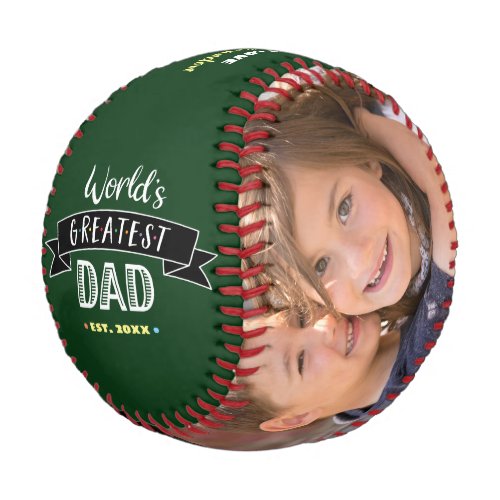 Worlds Greatest Dad Modern Typography on Green Baseball