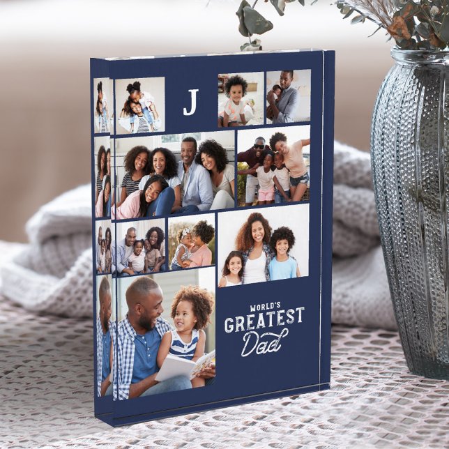 Worlds Greatest Dad Monogram Photo Grid Collage Block (Creator Uploaded)