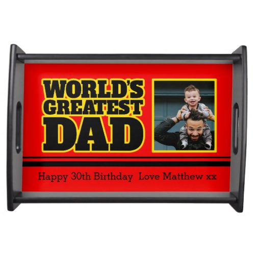 Worlds greatest Dad photo celebration red tray
