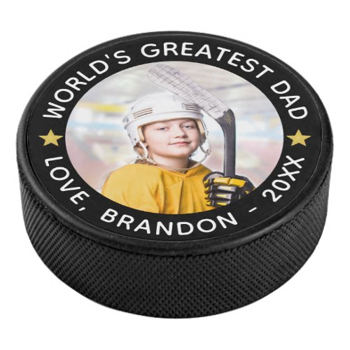 Worlds Greatest Dad Photo Personalized Your Color Hockey Puck