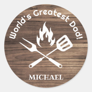worlds greatest dad,rustic wood grill classic round sticker