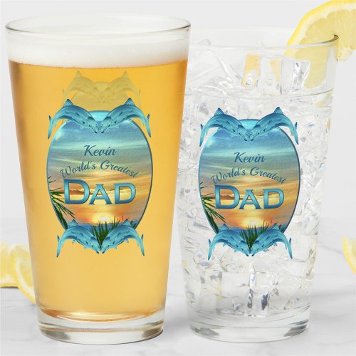 Worlds Greatest Dad Sunset 1557 Beer Glass