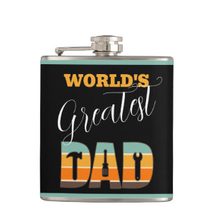 Worlds Greatest Dad - Tools - Retro Sunset  Flask