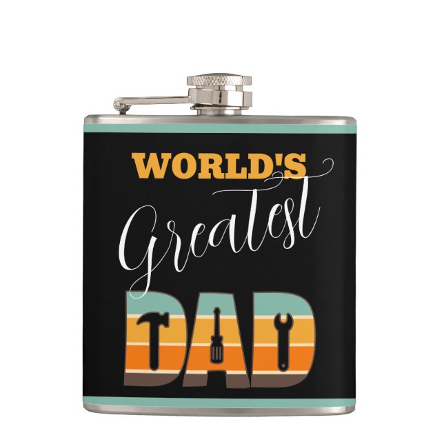 Worlds Greatest Dad - Tools - Retro Sunset  Flask (Front)