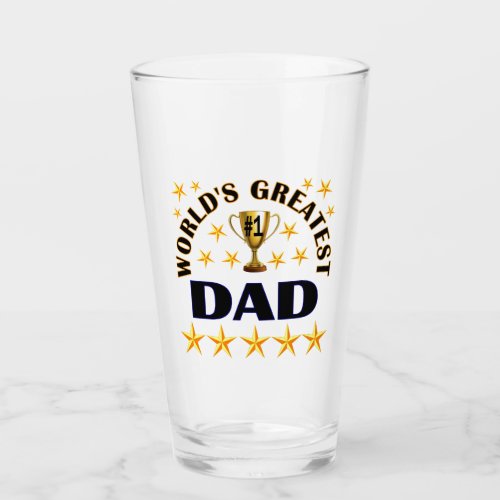 Worlds Greatest Dad Trophy Stars Beer Pint Glass