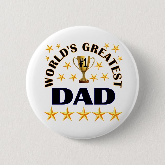 World's Greatest Dad Trophy Stars Cute Button (Front)