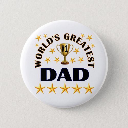 Worlds Greatest Dad Trophy Stars Cute Button
