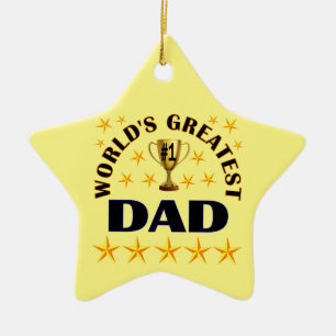 World's Greatest Dad Trophy Stars Cute Christmas Ceramic Ornament