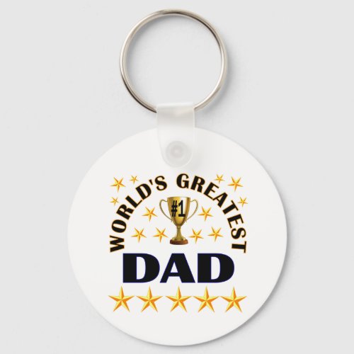 Worlds Greatest Dad Trophy Stars Cute Keychain