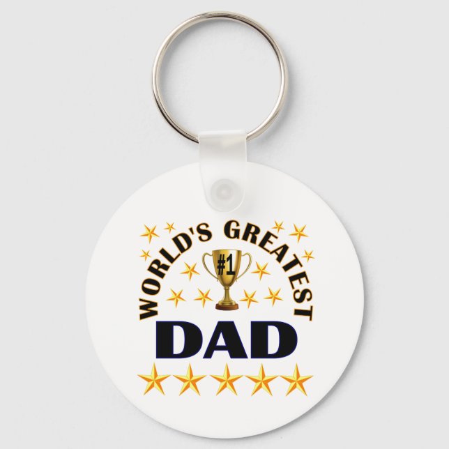 World's Greatest Dad Trophy Stars Cute Keychain (Front)