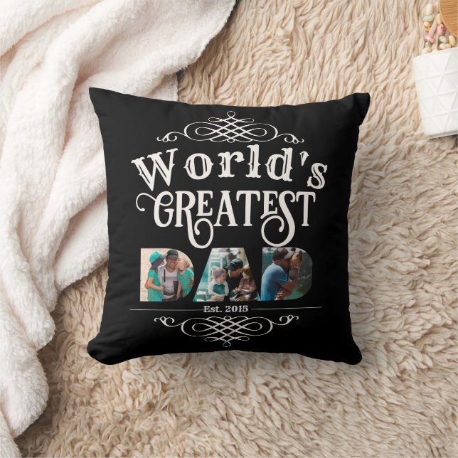 World's Greatest DAD with 3 Photo letter cutouts Throw Pillow (Blanket)