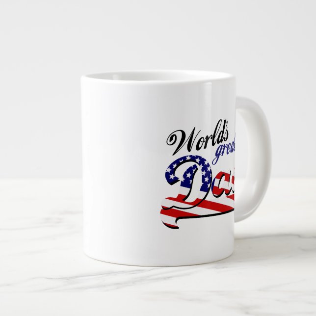 World's greatest dad with American flag Large Coffee Mug (Front Right)