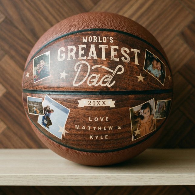 World's Greatest Dad Woodgrain Photo Collage Sport Basketball (World's Greatest Dad Woodgrain Photo Collage Sport Basketball)