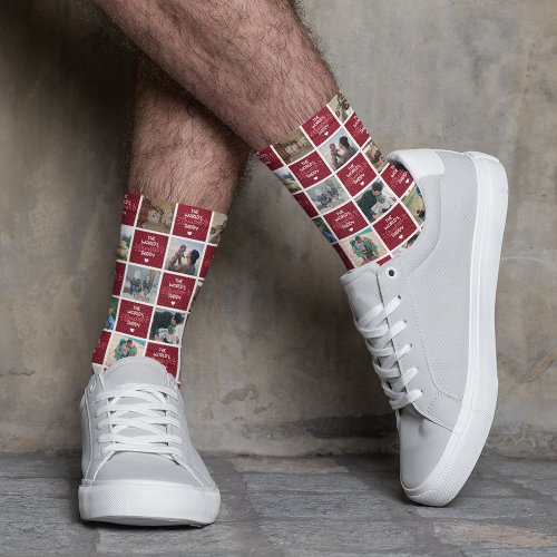 Worlds Greatest Daddy Red Photo Collage Socks