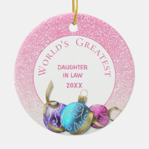 World's Greatest Daughter In law Pink Christmas   Ceramic Ornament