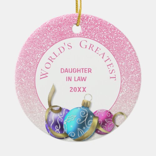 Worlds Greatest Daughter In law Pink Christmas   Ceramic Ornament