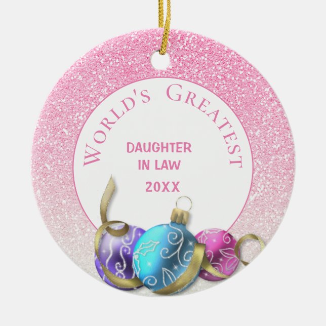 World's Greatest Daughter In law Pink Christmas   Ceramic Ornament (Front)