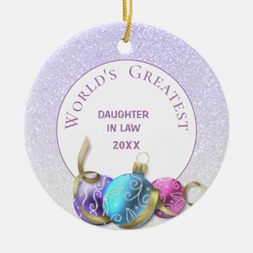 Worlds Greatest Daughter In law Purple Christmas Ceramic Ornament