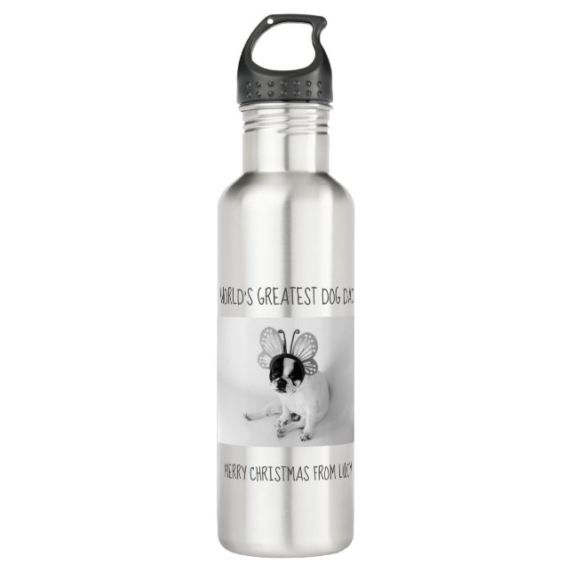 World's Greatest Dog Dad - Christmas photo Stainless Steel Water Bottle (Front)