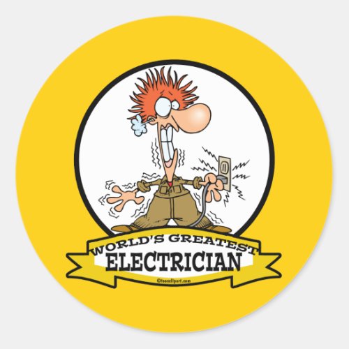 WORLDS GREATEST ELECTRICIAN MEN CARTOON CLASSIC ROUND STICKER