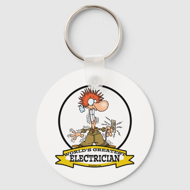 WORLDS GREATEST ELECTRICIAN MEN CARTOON KEYCHAIN (Front)