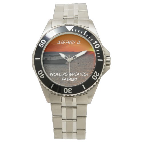 Worlds Greatest Father Fishing Boat Personalized Watch