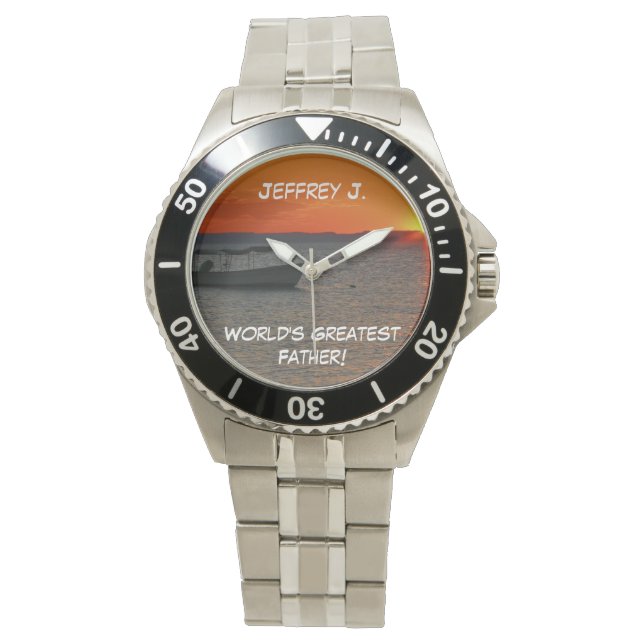 World's Greatest Father, Fishing Boat Personalized Watch (Front)