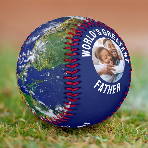 Worlds Greatest Father Planet Earth Globe Photo Baseball