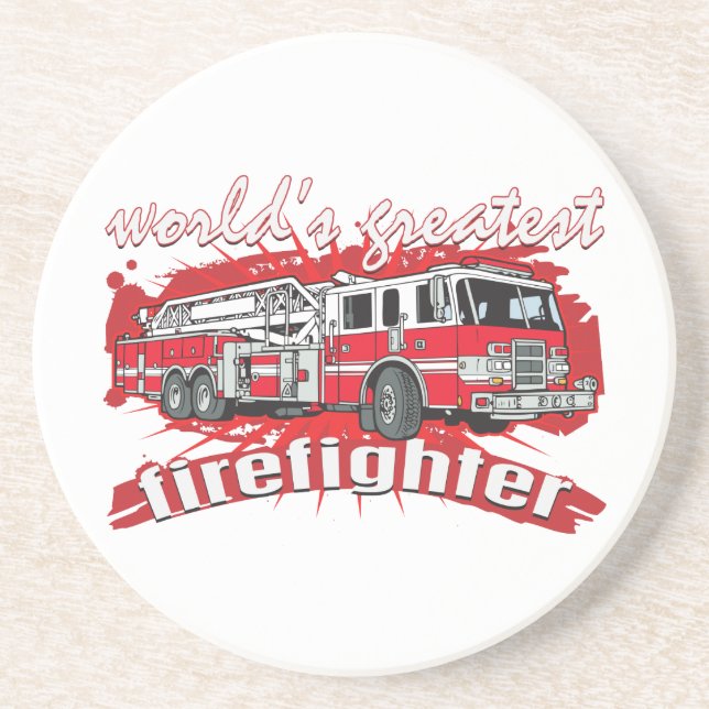 World's Greatest Firefighter Sandstone Coaster (Front)